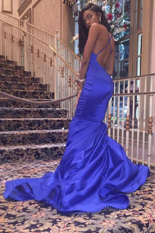 Flowy DressCharming Satin Mermaid Royal Blue V Neck Backless Criss Cross Prom Dresses Y1267 Flowy DressCharming Satin Mermaid Royal Blue V Neck Backless Criss Cross Prom Dresses Y1267