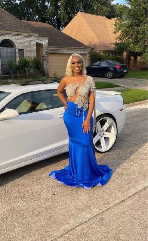 Chiffon DressClassy Royal Blue Mermaid Long Prom Dress,Black Girls Prom Gown Y974