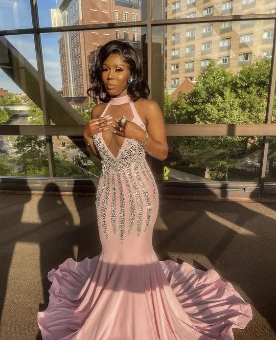 Velvet DressClassy Pink Sleeveless Mermaid Prom Dress,Charming Formal Gown Y976