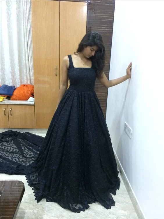 Striped DressBlack Prom Dress Sexy Evening Square Neck Sleeveless Gown Y954