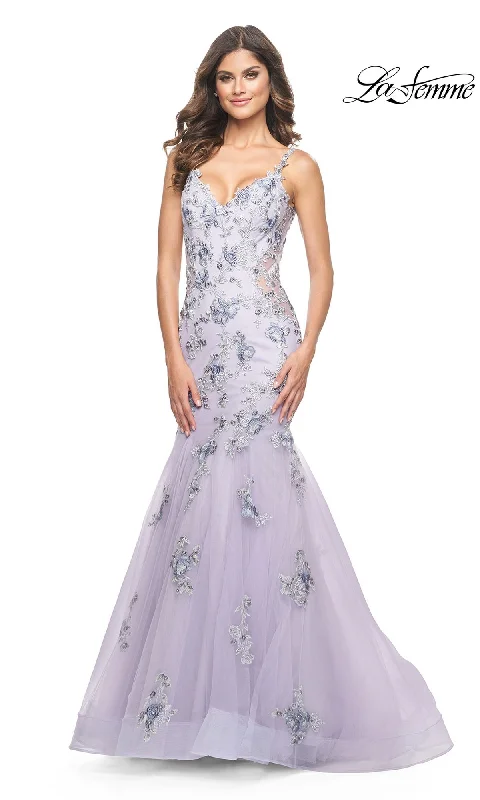 women's ball gown dressesLa Femme Long Lavender Mermaid Prom Dress 32091