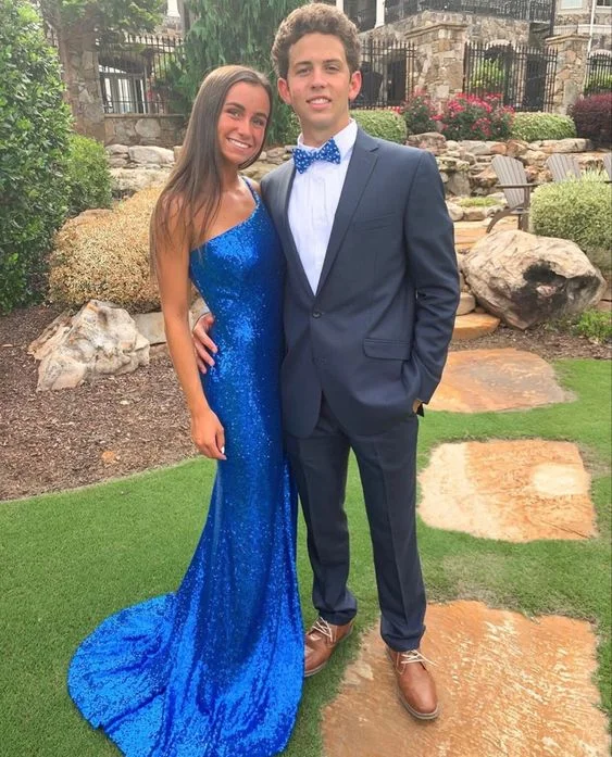 Skater DressOne Shoulder Royal Blue Sequin Mermaid Prom Dresses Y1264