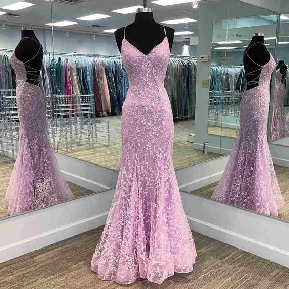 Empire DressGorgeous Mermaid Lilac Prom Dress with Embroidery Y1009