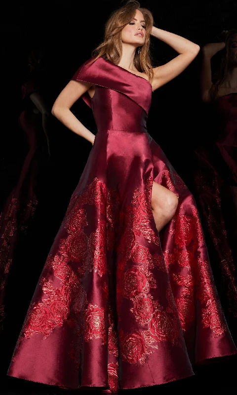 Minimalist DressJovani Long Red One-Shoulder Prom Ball Gown 09610