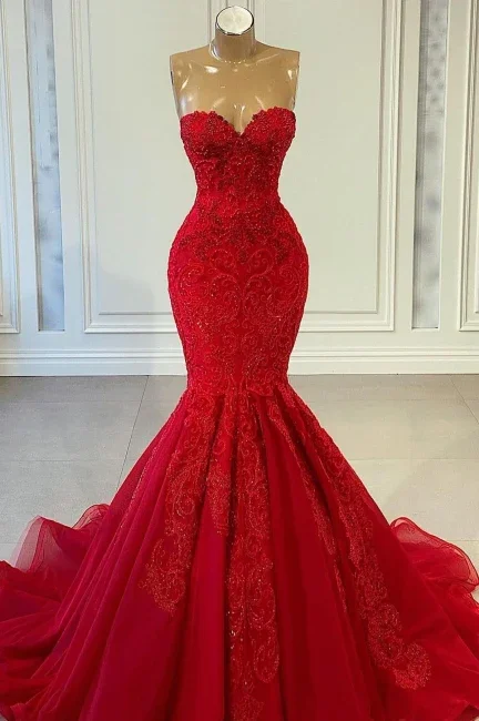 women's shift dressesExquisite Red Sweetheart Sleeveless Mermaid Prom Dresses Y858