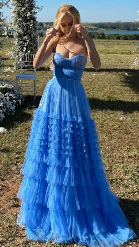 women's lightweight dressesBlue Sweetheart Tulle Tiered Prom Dresses,Sleeveless Prom Gown Y1062 women's lightweight dressesBlue Sweetheart Tulle Tiered Prom Dresses,Sleeveless Prom Gown Y1062
