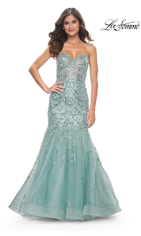 women's lace-up dressesLa Femme Strapless Long Mermaid Prom Dress 32053