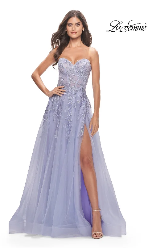 women's ruffle dressesLa Femme Strapless Sweetheart Long Prom Dress31363