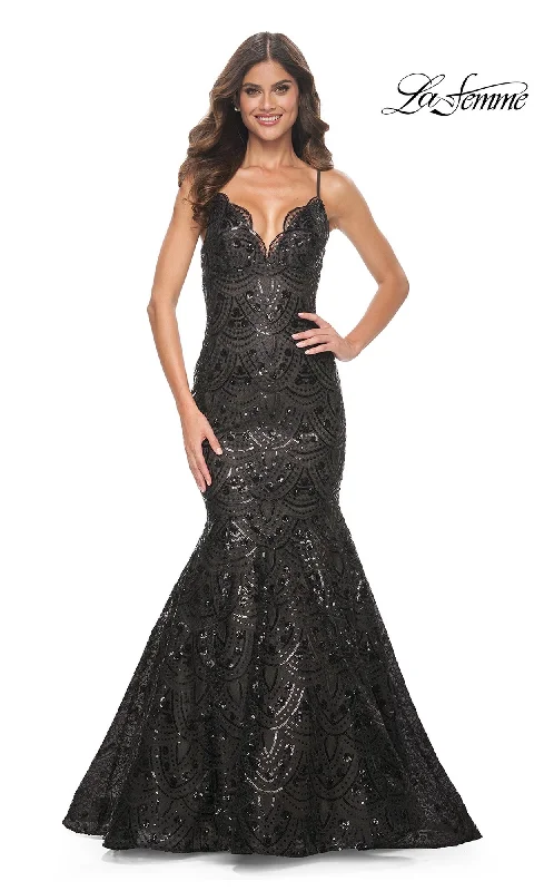 women's casual dressesLa Femme Black Sequin-Print Long Prom Dress 32118