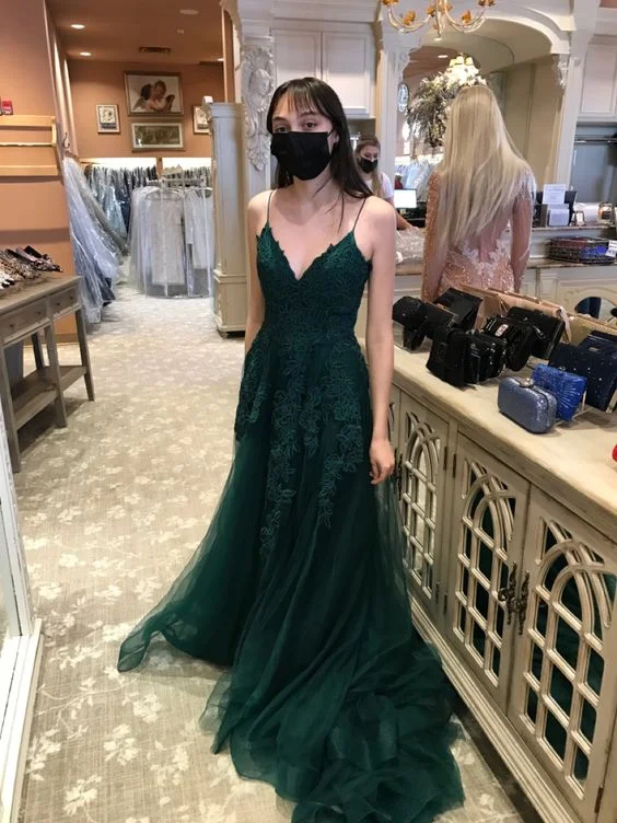 women's handmade dressesA-line Green Lace Tulle Prom Dress Generous High School Graduation Dress Y706 women's handmade dressesA-line Green Lace Tulle Prom Dress Generous High School Graduation Dress Y706
