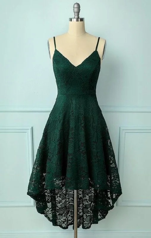 Mermaid DressHigh low Dark Green Spaghetti Straps Lace Short Prom Dress A-line Dark Green Graduation Dress Y669 Mermaid DressHigh low Dark Green Spaghetti Straps Lace Short Prom Dress A-line Dark Green Graduation Dress Y669
