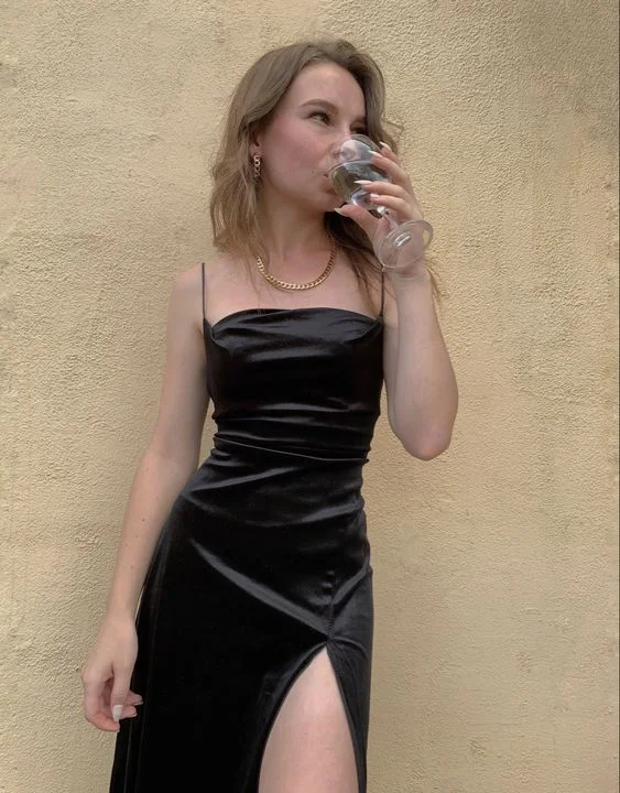 women's custom dressesBlack Spaghetti Straps Satin Long Prom Dress Front Side Split Classic Prom Gown Y696 women's custom dressesBlack Spaghetti Straps Satin Long Prom Dress Front Side Split Classic Prom Gown Y696