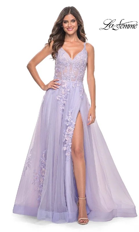 Metallic DressLa Femme Embroidered-Lace Long Prom Dress 31939