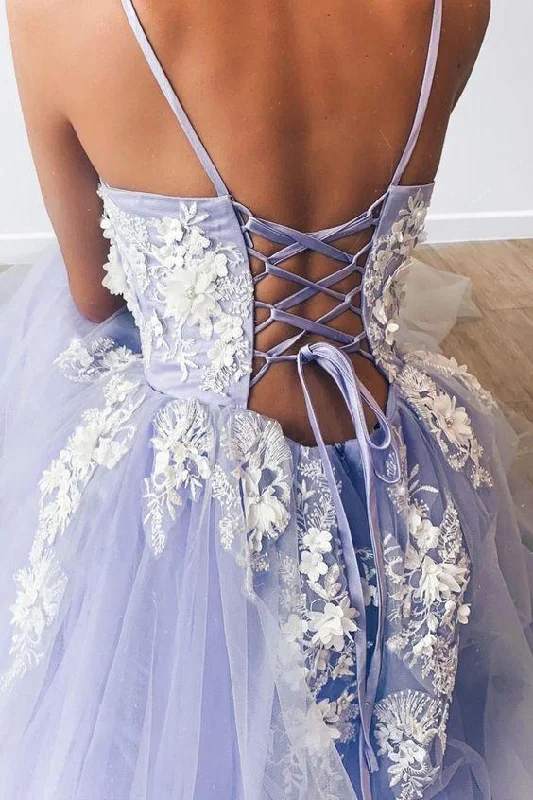 Custom DressLavender Tulle Applique Spaghetti Straps Long Dress Tulle Prom Dress Y889 Custom DressLavender Tulle Applique Spaghetti Straps Long Dress Tulle Prom Dress Y889