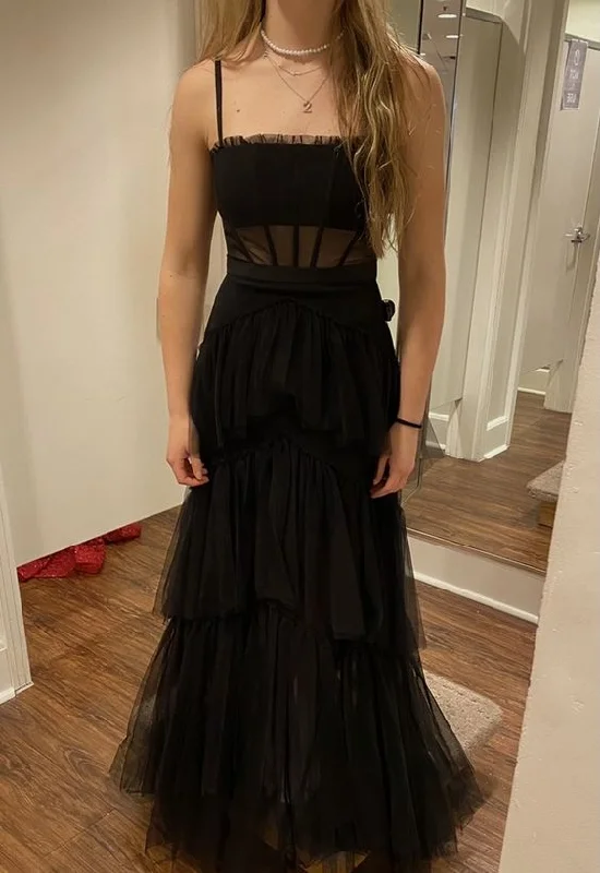women's work dressesElegant Black Spaghetti Straps Tulle Prom Dress,New Arrival Prom Dress Y1109 women's work dressesElegant Black Spaghetti Straps Tulle Prom Dress,New Arrival Prom Dress Y1109