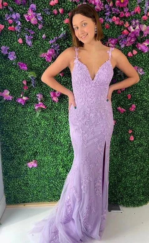 Backless DressMermaid V-neck Tulle/Lace Long Prom Dresses with Appliques and Beading Y916