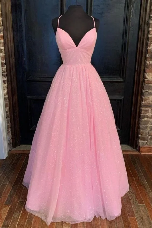 Wedding DressSparkly Spaghetti Straps A-line Pink Floor Length Prom Dress Pink Graduation Dress Formal Gown Y681 Wedding DressSparkly Spaghetti Straps A-line Pink Floor Length Prom Dress Pink Graduation Dress Formal Gown Y681