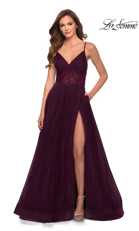 women's limited-edition dressesLa Femme Sheer-Waist Long A-Line Prom Dress 29076