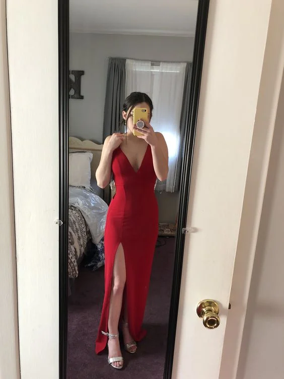 women's retro dressesSheath/Column V Neck Prom Dress With Side Split,Simple Prom Gown Y733 women's retro dressesSheath/Column V Neck Prom Dress With Side Split,Simple Prom Gown Y733