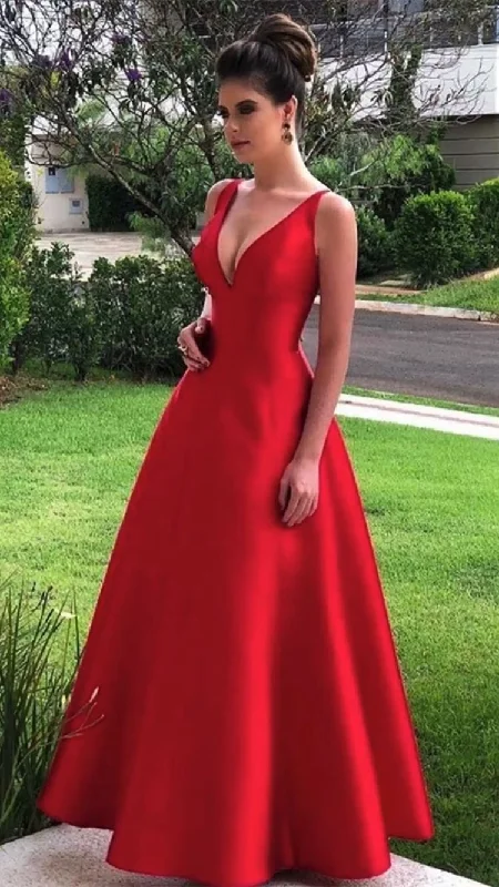 women's retro dressesElegant A-line V-neck Red Satin Prom Dresses, Formal Gown Y1087 women's retro dressesElegant A-line V-neck Red Satin Prom Dresses, Formal Gown Y1087
