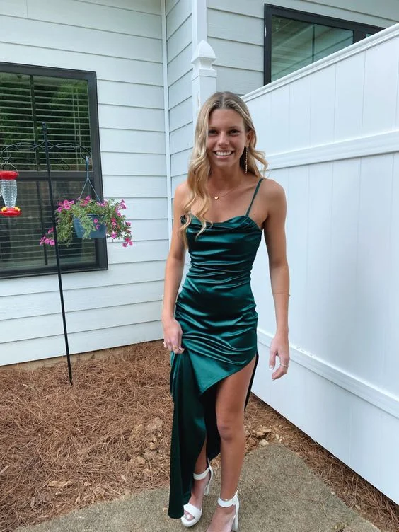 Zip-Up DressGreen Spaghetti Straps Prom Dresses Long Sexy Prom Dress Y1259