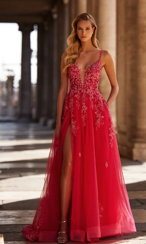 women's empire-line dressesLa Femme Embroidered-Lace Long Prom Dress 32062