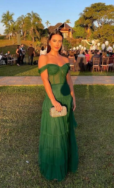 women's easy-to-wear dressesOff the Shoulder A Line Green Tulle Prom Dresses Y1060 women's easy-to-wear dressesOff the Shoulder A Line Green Tulle Prom Dresses Y1060