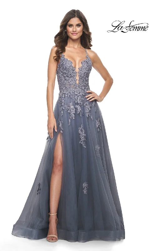 Nursing DressLa Femme Plunging V-Neck Long Prom Ball Gown 31472