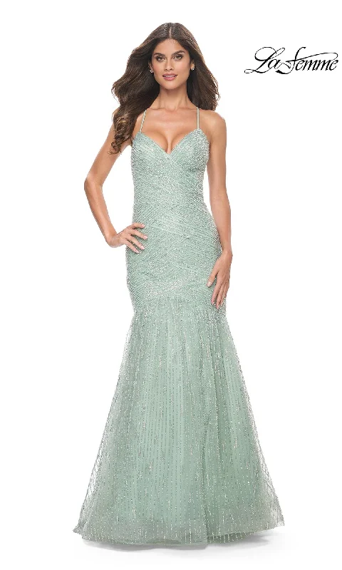 women's statement dressesLa Femme Embellished Long Mermaid Prom Dress 32026