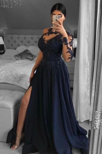 women's bell-sleeved dressesUnique One-shoulder Long-Sleeve A-Line Floor-Length Chiffon Prom Dresses with Appliques Y1136 women's bell-sleeved dressesUnique One-shoulder Long-Sleeve A-Line Floor-Length Chiffon Prom Dresses with Appliques Y1136