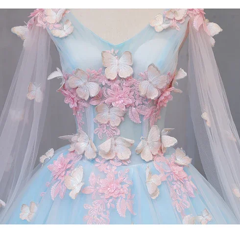 women's short-sleeved dressesBeautiful Light blue Butterfly Lace Prom Dresses, Sweet 16 Formal Dresses Y1137 women's short-sleeved dressesBeautiful Light blue Butterfly Lace Prom Dresses, Sweet 16 Formal Dresses Y1137