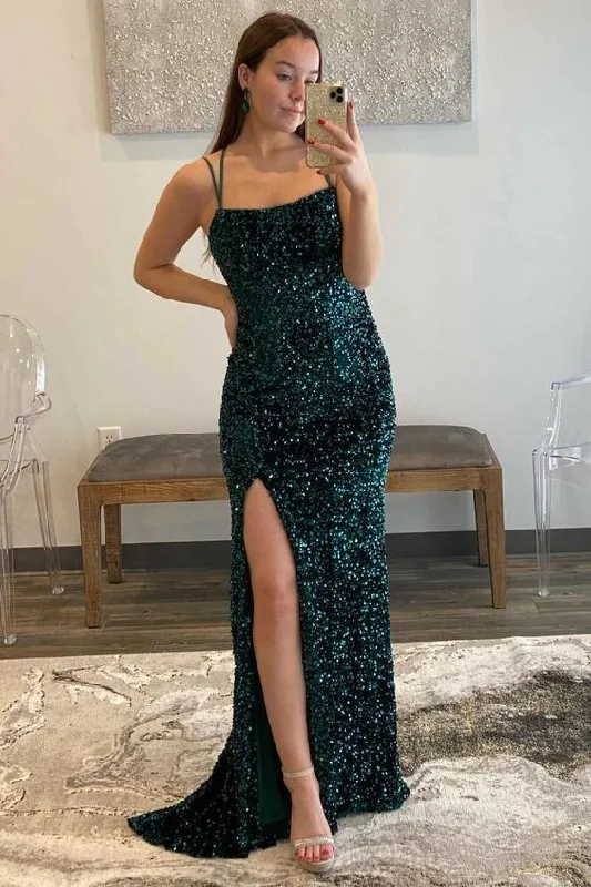women's high-low dressesSpaghetti Straps Emerald Green Mermaid Long Prom Dresses, Emerald Green Mermaid Long Formal Graduation Dresses With Split Y849 women's high-low dressesSpaghetti Straps Emerald Green Mermaid Long Prom Dresses, Emerald Green Mermaid Long Formal Graduation Dresses With Split Y849