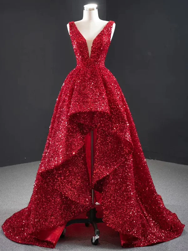 women's work dressesV-neck Long A-line Hi-low Red Sequin Prom Dresses, Long Prom Dresses Y763 women's work dressesV-neck Long A-line Hi-low Red Sequin Prom Dresses, Long Prom Dresses Y763