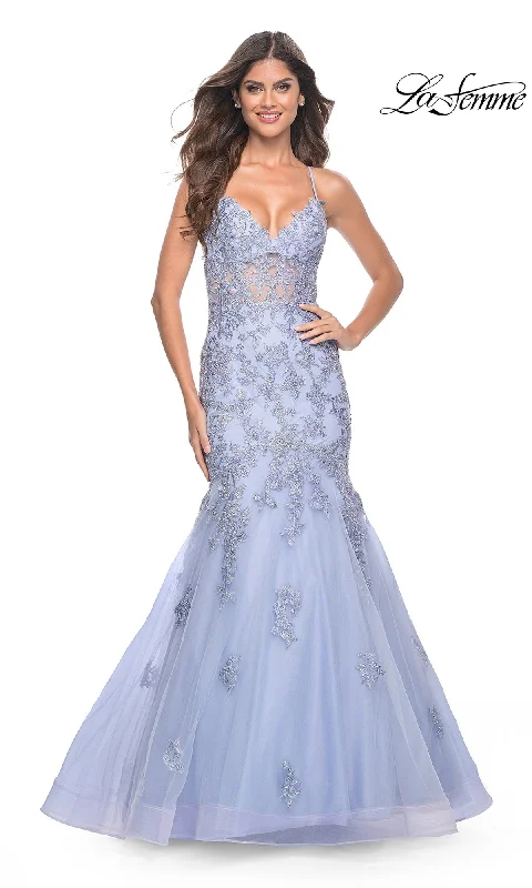 A-Line DressLa Femme Long Lace Mermaid Prom Dress 32004
