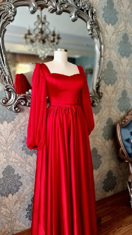 women's cotton dressesCharming Red Satin Vintage Prom Dress,Red Long Sleeves Graduation Dress Y1186 women's cotton dressesCharming Red Satin Vintage Prom Dress,Red Long Sleeves Graduation Dress Y1186