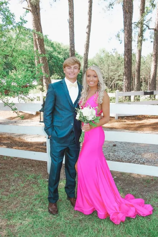 Leather DressGenerous Hot Pink Mermaid Prom Dress With Side Split Y964