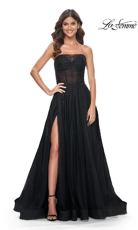 women's vintage dressesLa Femme Long Black Strapless Prom Ball Gown 32029