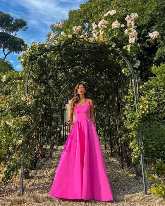 Elegant DressElegant Hot Pink Sleeveless Long Prom Dresses,Graduation Dress Y1044