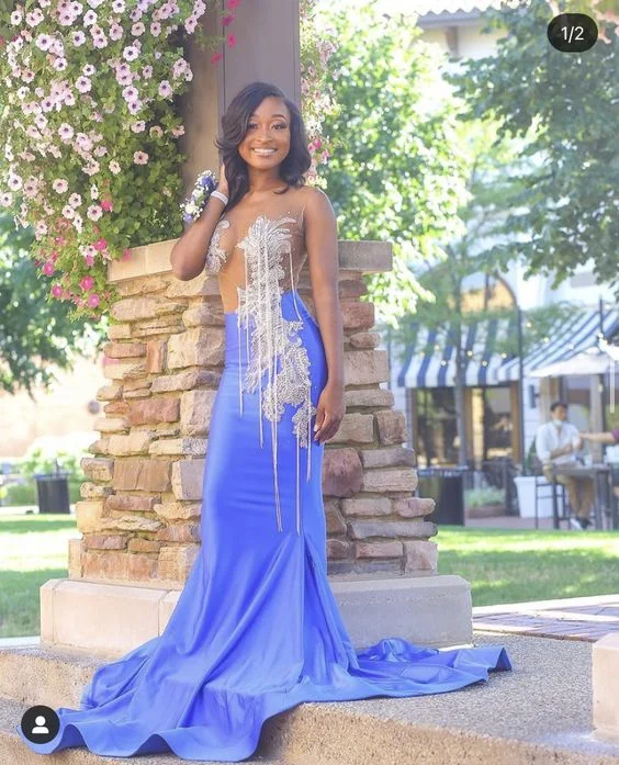 Lace DressSexy Mermaid Long Prom Dress With Tassel,Black Girls Prom Gown Y973