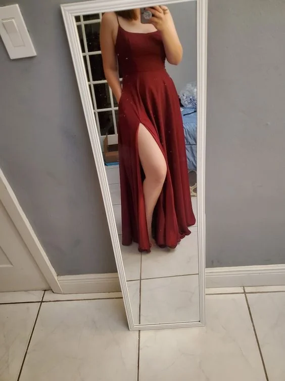 women's trendy dressesA-line Spaghetti Straps Burgundy Prom Dress Lace-up Back Graduation Dress Y697 women's trendy dressesA-line Spaghetti Straps Burgundy Prom Dress Lace-up Back Graduation Dress Y697