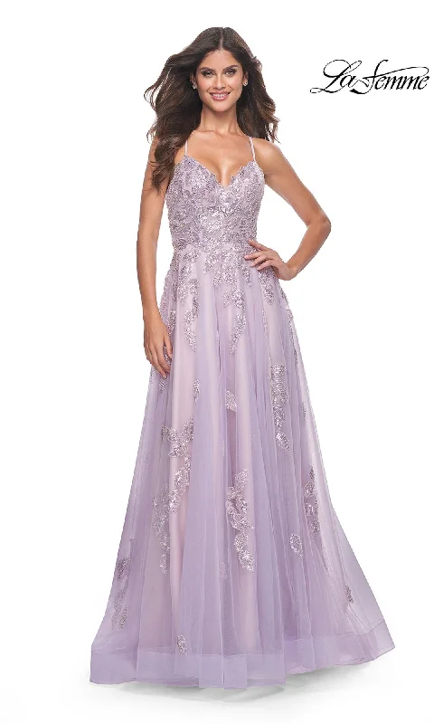 women's shift dressesLa Femme Sequin-Embroidered Long Prom Dress 32090