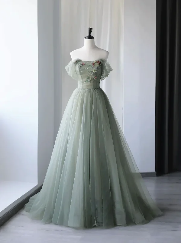 Embellished DressGray Green Tulle Off Shoulder Long Prom Dress, Gray Green Formal Graduation Dresses Y1292 Embellished DressGray Green Tulle Off Shoulder Long Prom Dress, Gray Green Formal Graduation Dresses Y1292