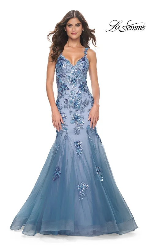 Animal Print DressLa Femme Slate Blue Long Mermaid Prom Dress 32192