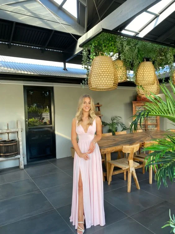 Casual Chic DressPink Chiffon Bridesmaid Dress Long ,Pink V-Neck Split Front Open Back,Pink Sleeveless Prom Dress Y1240 Casual Chic DressPink Chiffon Bridesmaid Dress Long ,Pink V-Neck Split Front Open Back,Pink Sleeveless Prom Dress Y1240