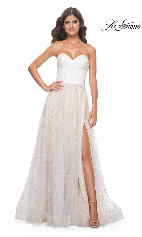 Halter DressLa Femme Strapless Long White Prom Dress 32149