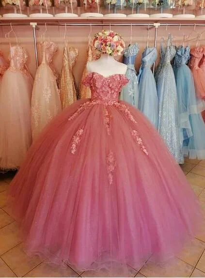 Cocktail DressBall Gown Dusty Pink Lace Prom Dresses Long Sweet 16 Dress Y683