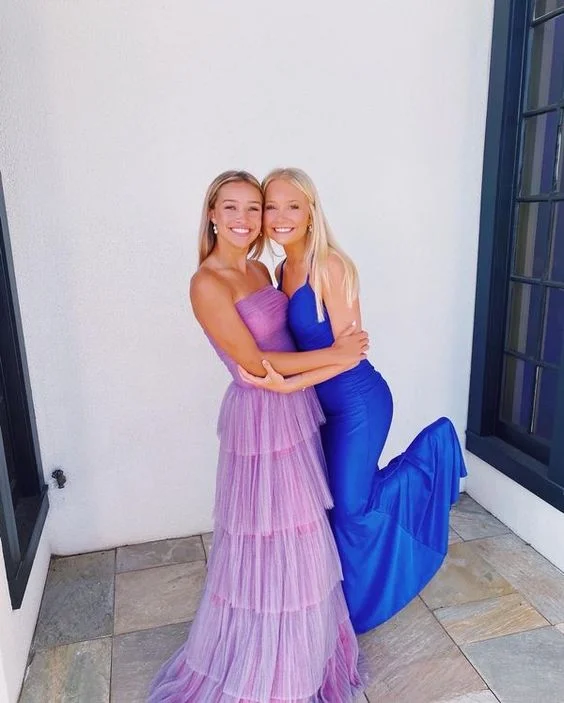 Denim DressNew Arrival Purple Tiered Tulle Prom Dress/Royal Blue Formal Gown Y963