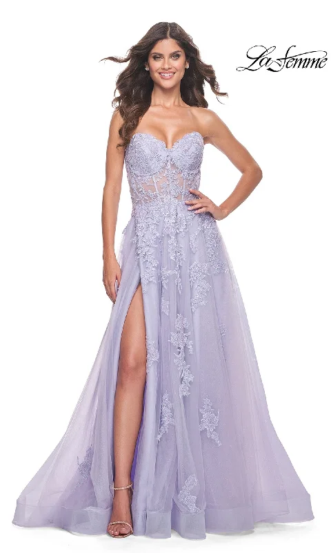 Backless DressLa Femme Strapless Long Lace Prom Dress 32145