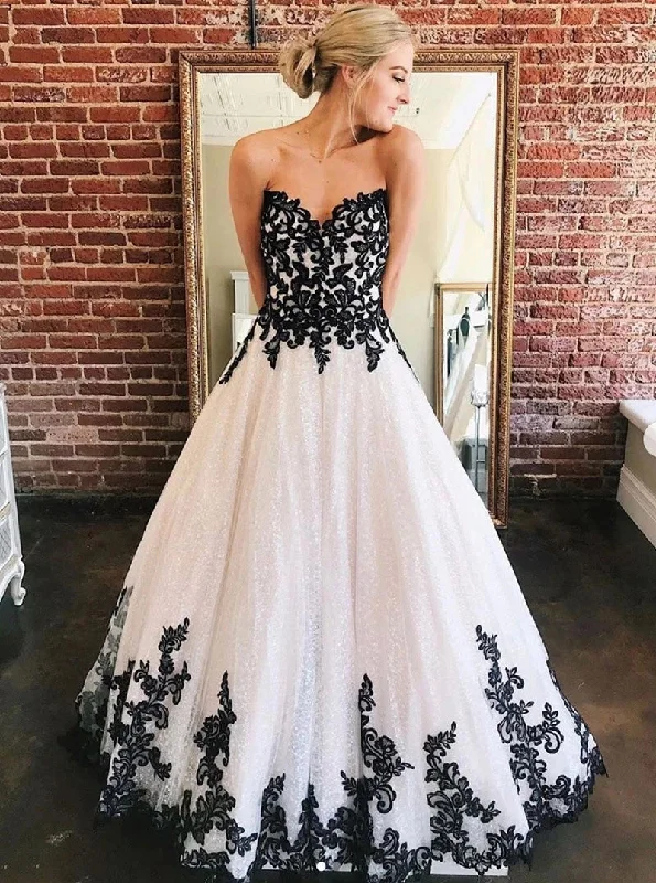 Button-Down DressSweetheart Black Lace Appliques Tulle Long Prom Wedding Dresses PO126 Button-Down DressSweetheart Black Lace Appliques Tulle Long Prom Wedding Dresses PO126