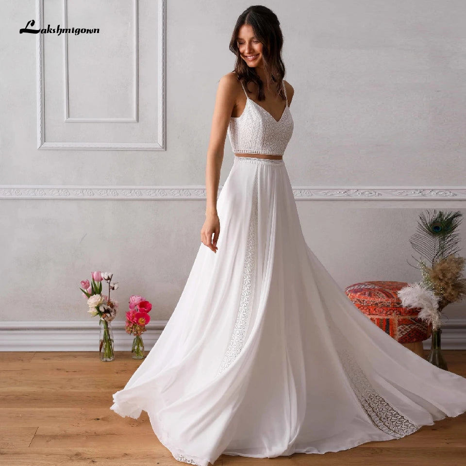 women's wrinkle-resistant dressesRoycebridal Vestidos Two Piece Wedding Dress for Chic Boho Bridal Reception Wedding Party Gowns Trouwjurk Lace Beach Wedding Dresses